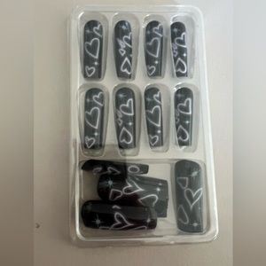 Long Black and pink heart press on nails